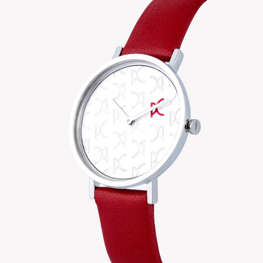 Pierre Cardin Women's Red Leather Watch, Silver Dial | CBV.1517-1